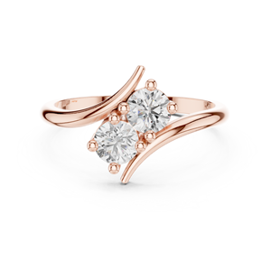 Custom Rose Gold <b>Two</b> <b>Stone</b> Diamond Open <b>Ring</b> for Women Minimalist Bypass Promise Engagement Fine Jewelry - Product Image 4
