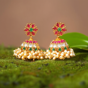 South Sea Pearl Flower Shape Oxidized Polish Drop Earrings in 18K Gold for Wedding and Party - Product Image 3