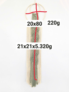 Décoration murale en macramé bohème faite à la main avec motif de feuilles vertes, cerceau circulaire en coton tressé, art décoratif - Product Image 3