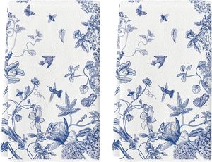 Cotton Eco-Friendly <b>Blue</b> Floral Print <b>Tea</b> <b>Towel</b> Set of 2 - Product Image 2