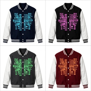 Veste universitaire personnalisée en laine avec manches en cuir, imprimé graphique Neon City, fermeture à boutons-pression, style classique Letterman - Product Image 6