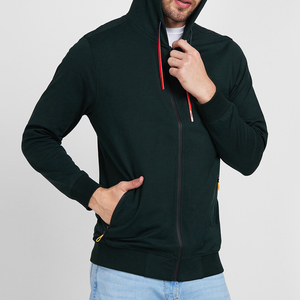 Sudadera con capucha negra para hombre al por mayor, ajustada, informal, de algodón tejido, con cremallera, color liso, para invierno - Product Image 6
