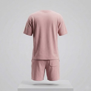 Ensemble streetwear deux pièces rose pastel pour homme, t-shirt oversize à épaules tombantes et short décontracté en tissu éponge respirant de haute qualité - Product Image 2