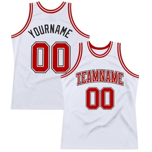 Camiseta de baloncesto blanca personalizada con ribete rojo, nombre y número del equipo sublimados, camiseta sin mangas de malla transpirable para adultos unisex - Product Image 5