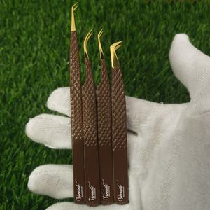 Pinzas aplicadoras de pestañas de Punta múltiple con agarre de diamante dorado, Etiqueta Privada, herramienta de cejas de volumen puntiagudo de acero inoxidable sostenible - Product Image 6