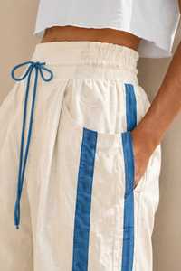 <b>White</b> Cropped T-Shirt With Blue Stripe Sweatpants <b>Elastic</b> <b>Waist</b> Drawstring Casual Loose Fit Joggers Summer Wear - Product Image 5