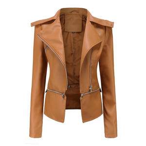 Chaqueta de cuero para mujer al por mayor, estilo gabardina, con remaches y cremallera, cortavientos, impermeable, talla grande, a la moda, informal, para otoño - Product Image 3