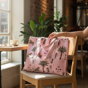 Wholesale Quilted Cotton Tote Bag Leopard Pattern Reversible Design Eco-Friendly Fashion Casual <b>Handbag</b> for Women - Product Image 2