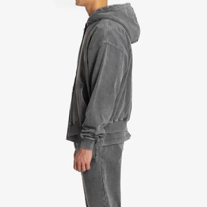 <b>Mens</b> Premium Acid Wash Zip Up Hoodie 100% Cotton Soft Fleece Casual Sports Streetwear Hooded <b>Sweatshirt</b> Wholesale Factory - Product Image 1