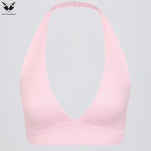 With Own Logo Print V-<b>Neck</b> Style Light Pink Solid Color Good Selling Best Supplier Women Wear Simple <b>Halter</b> <b>Neck</b> Sports <b>Bra</b> - Product Image 5