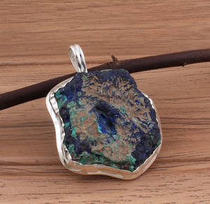 Colgante de Crisocola Natural, Chapado en Platino, Plata de Ley, Gema Azul Verde, Amuleto Unisex, Joyería Bohemia Vintage al por Mayor - Product Image 3