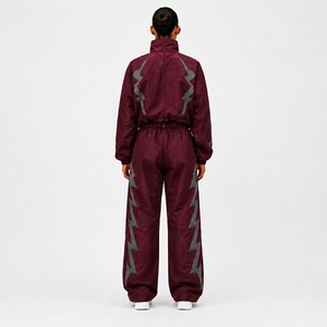 Black Nylon Tracksuit <b>Set</b> with Sports Jacket and Matching Pants for Athletic Training Fitness Running Workout and Outdoor Wear - Product Image 2