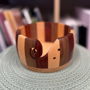 Wooden Yarn <b>Bowl</b> Round Simple Design Multicolor Hand <b>Knitting</b> Crochet Holder with Cutout Feature - Product Image 6