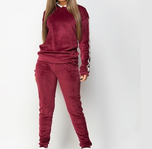 Hot Selling High Quality Solid Color Velvet Printed Jacket Pant Track Suits Joggers Autumn Elastic Waist Unisex Tracksuit <b>Sets</b> - Product Image 4