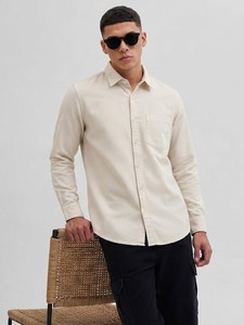 Chemise à manches longues unie pour homme Enovate, décontractée, respirante, en tissu tissé, beige, lin, 200g - Product Image 2