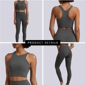 Vêtements de sport Pilates de haute qualité, respirants, pour la gym et le fitness, ensemble de yoga avec hauts et bas à taille haute croisée - Product Image 5