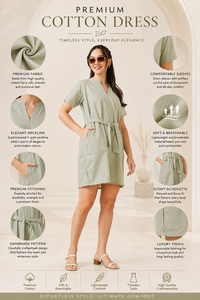 Premium Cotton <b>Dress</b> V <b>Split</b> Neck Short Sleeve Casual Summer <b>Dress</b> Sage Green Elegant Soft Breathable Women Shirt <b>Dresses</b> - Product Image 6