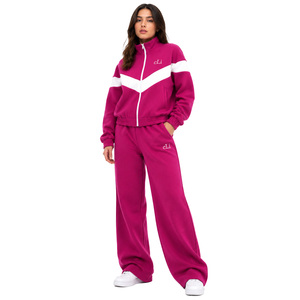 Fashion Forward <b>Women</b>’s Tracksuit Ensemble with White Chevron Detail Cropped <b>Jacket</b> Flowing Palazzo Pants Sportswear Outfit Bulk - Product Image 1