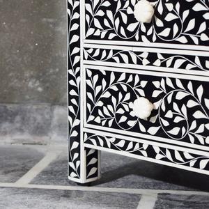 Table à tiroirs en os incrusté de la marque ILAHI, design moderne, détails en agate, rangement à trois niveaux, meuble portable pour la maison - Product Image 5