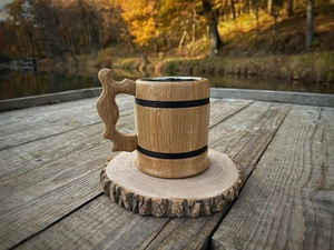 100% Leakage-Proof Vintage Wooden <b>Beer</b> Mug Lid Handgrip Eco-Friendly CE Certified Microwave Safe for Home Hotel Restaurant Use - Product Image 1
