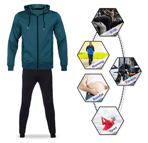 Ensemble deux pièces pour homme, vêtements de sport écologiques, tissu technique en polaire polyester/coton, streetwear, col à capuche, motif uni, jogging d'hiver - Product Image 4