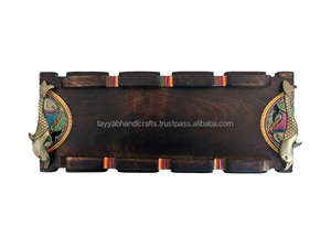 Bandeja de madera de estilo vintage con mango de metal para el hogar, cocina, hotel, restaurante, comida, cena, fiesta, servicio - Product Image 2