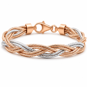 925 Sterling <b>Silver</b> Braided Chain <b>Bracelet</b> for Women High Polish Two Tone Elegant Party Wedding Daily Wear Jewelry - Product Image 2