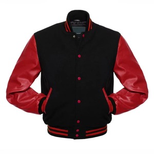 Chaqueta Varsity para Hombre con Logotipo Personalizado, de Moda, con Mangas de Cuero Rojo y Cuerpo de Lana Negra, Servicio OEM para Invierno, Estilo Casual - Product Image 4