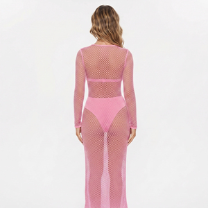 Vestido de rejilla para mujer, manga larga, transparente, sexy, ropa de club, ropa de noche, nuevo vestido de moda, vestido largo de rejilla para damas - Product Image 2