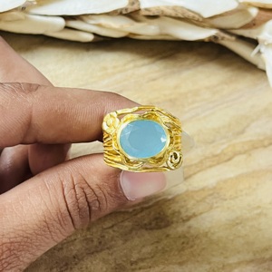 New Design Aqua Chalcedony <b>Rings</b> Boho Floral Brass <b>Ring</b> For Women 18k <b>Gold</b> Plated Botanical <b>Cocktail</b> <b>Ring</b> for Wholesale/OEM/ODM - Product Image 5