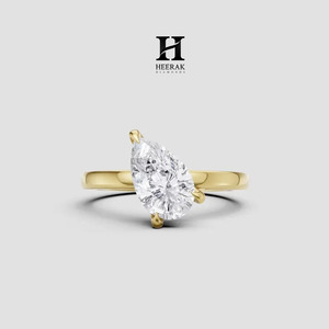 Anillo de Compromiso de Lujo con Diamante Cultivado en Laboratorio de Corte Pera de 1.5CT, Engaste Oeste-Oeste, Oro Amarillo de 14K, Anillo de Boda Solitario para Mujer - Product Image 1