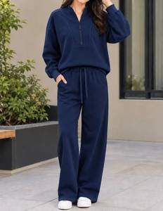 Conjunto Deportivo Corto de Algodón 100% para Mujer, Uso Diario, Sudadera con Cierre y Pantalones Anchos, Estilo Casual, Servicio OEM - Product Image 4
