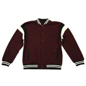 Men's Maroon Varsity Jacket With Black And White Stripes Regular Fit Casual Autumn Wear <b>Button</b> Closure Polyester Material - Product Image 2