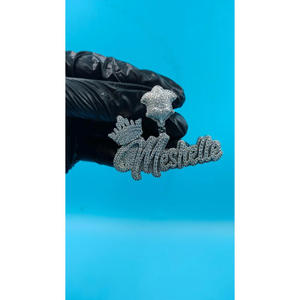 <b>Custom</b> Crown Logo <b>Name</b> Pendant Iced Out <b>Necklace</b> Lab Grown Diamond Hip Hop Jewelry Gift - Product Image 1