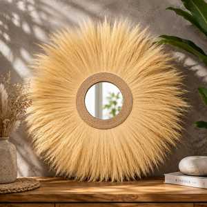 Espejo Bohemio con Diseño de Rayos de Sol, Hecho a Mano con Hierba Rayung Natural, Decoración Ecológica y Duradera para Bodas y Regalos de Agradecimiento - Product Image 3