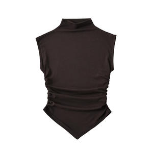 Top de punto sin mangas con cuello redondo para mujer, talla grande, transpirable, teñido, color liso, fruncido, informal, ajuste regular para adulto, 100% algodón - Product Image 6