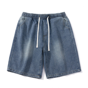Shorts en jean décontractés pour hommes, coupe ample et large, style urbain streetwear, délavage vintage, taille mi-haute, tissu respirant - Product Image 1