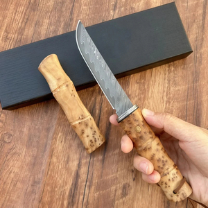 Cuchillo de Camping de Acero de Damasco de Alta Dureza con Mango de Madera de Ciprés Bamboo Cliff, Cuchillo Utilitario Multifuncional Portátil y Afilado para Exteriores - Product Image 5