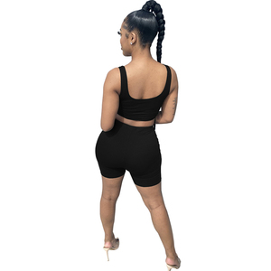 Women Two Piece Set Summer Crop Top Biker Shorts Outfit Ladies Bodycon Tank Top <b>High</b> Waist Ruched Shorts Casual 2 Piece Clothing - Product Image 3