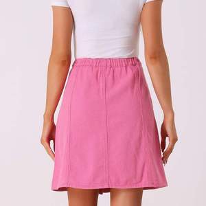 Vintage Straight Maxi/Midi/<b>Mini</b> 100% Polyester Denim Skirts Womens High Waisted Button Front Thigh High Slit Breathable Fit - Product Image 2