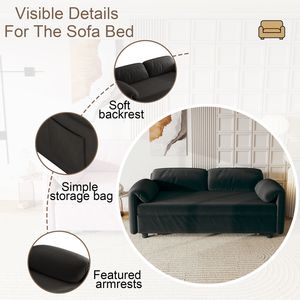 Divano Letto Elegante in Velluto Nero da 54 Pollici, Design Retrattile a Doppio Uso per Arredamento Centrato sul Soggiorno - Product Image 3