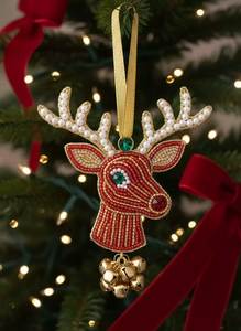 H K EXPORTS Adornos Navideños de Estrella de Nieve de Terciopelo con Cuentas de 4 Pulgadas, Decoración Colorida - Product Image 2