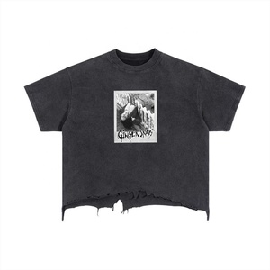 T-shirts unisexes personnalisés effet vieilli, confortables, respirants, grandes tailles, en coton, style vintage, t-shirts OEM pour hommes - Product Image 1