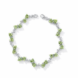 Bracelet en argent sterling 925 avec péridot en forme de trilobé, ajustable, avec breloque inspirée d'une feuille, bijou à maillons - Product Image 2