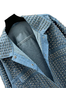 New Style <b>Men's</b> High Quality Winter Heavy Windproof Beaded Rhinestone <b>Denim</b> <b>Jacket</b> Casual Loose Diamond Work Design Decoration - Product Image 6