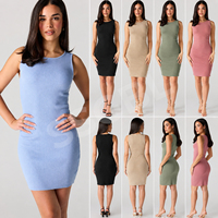 Robe moulante en maille côtelée premium pour femme, extensible, coupe ajustée, sans manches, mini, couleur unie, vente en gros, forte demande, approvisionnement en robes pour femmes