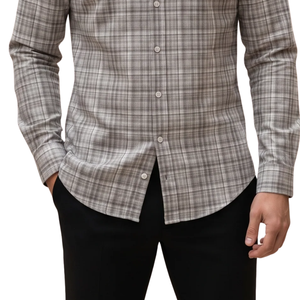 Chemise en flanelle à carreaux gris brun pour homme, manches longues, boutonnée, chemise décontractée à carreaux, tissu brossé doux, streetwear quotidien - Product Image 5