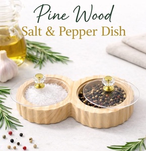 Best Price Handcrafted Spice <b>Box</b> Masala Dabba Acrylic Lid with 2 Round Compartments & Spoon <b>Pine</b> Wood Spice <b>Box</b> Set - Product Image 6