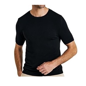 Camiseta de Algodón para Hombre, Corte Regular, Manga Corta, Cuello Redondo, Color Sólido, Transpirable, Informal, Tejido de Punto, Diseño Liso Teñido, Camisetas de Lana - Product Image 3