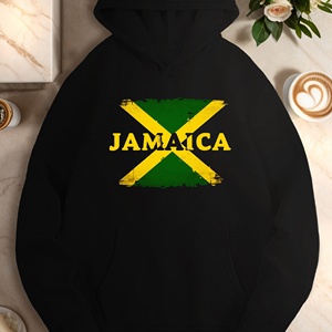 Sudadera con Capucha de la Bandera de Jamaica para Mujer, Informal, Tejida, 100% Poliéster, para Otoño, con Estampado por Transferencia de Calor y Bolsillos Delanteros - Product Image 5